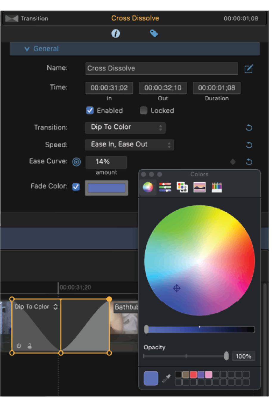 DIAGRAM OF COLORS PANEL NEXT TO FADE COLOR